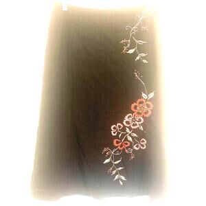 Ann Taylor Artsy Wool Skirt 4P Black Embroidered Floral A Line Side Zip Boho